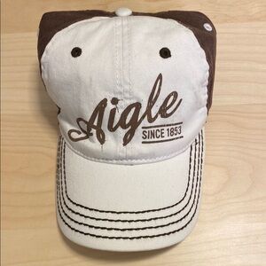 Aigle Cream and Brown Logo Cap